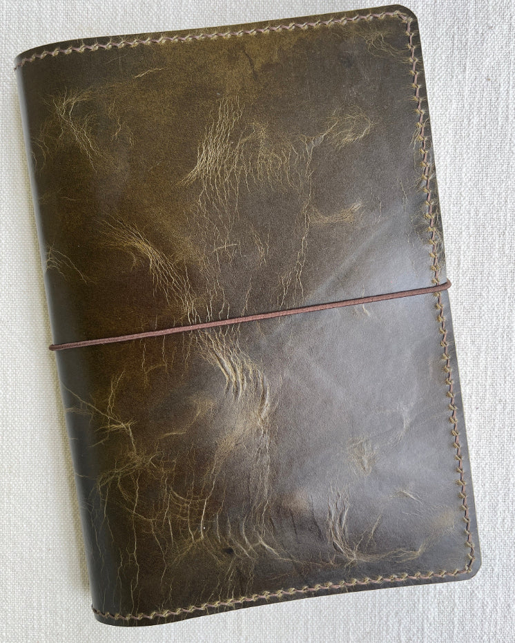 A5 Leather Book Cover, Wyatt Olive
