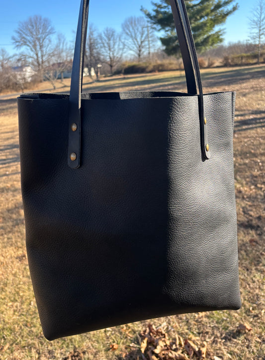 Handmade Leather Tote Bag in Pebbled Black