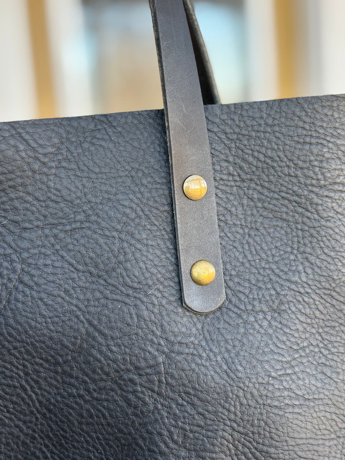 Handmade Leather Tote Bag in Pebbled Black