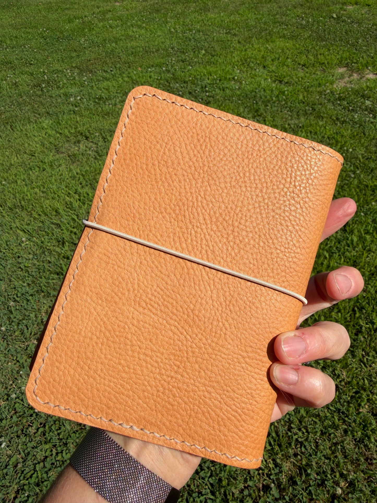 A6 Leather Book Cover, Pebbled Natural