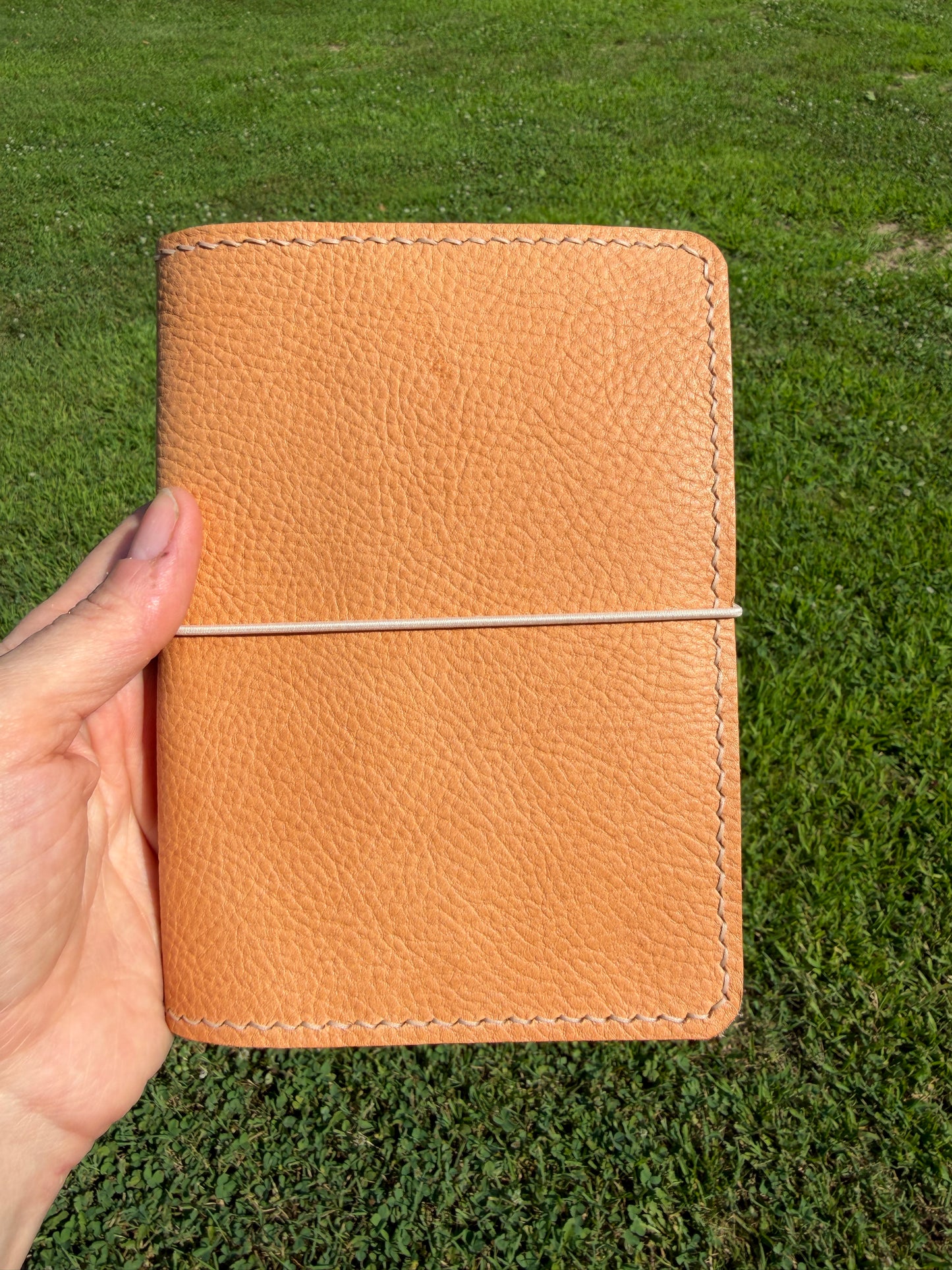 A6 Leather Book Cover, Pebbled Natural