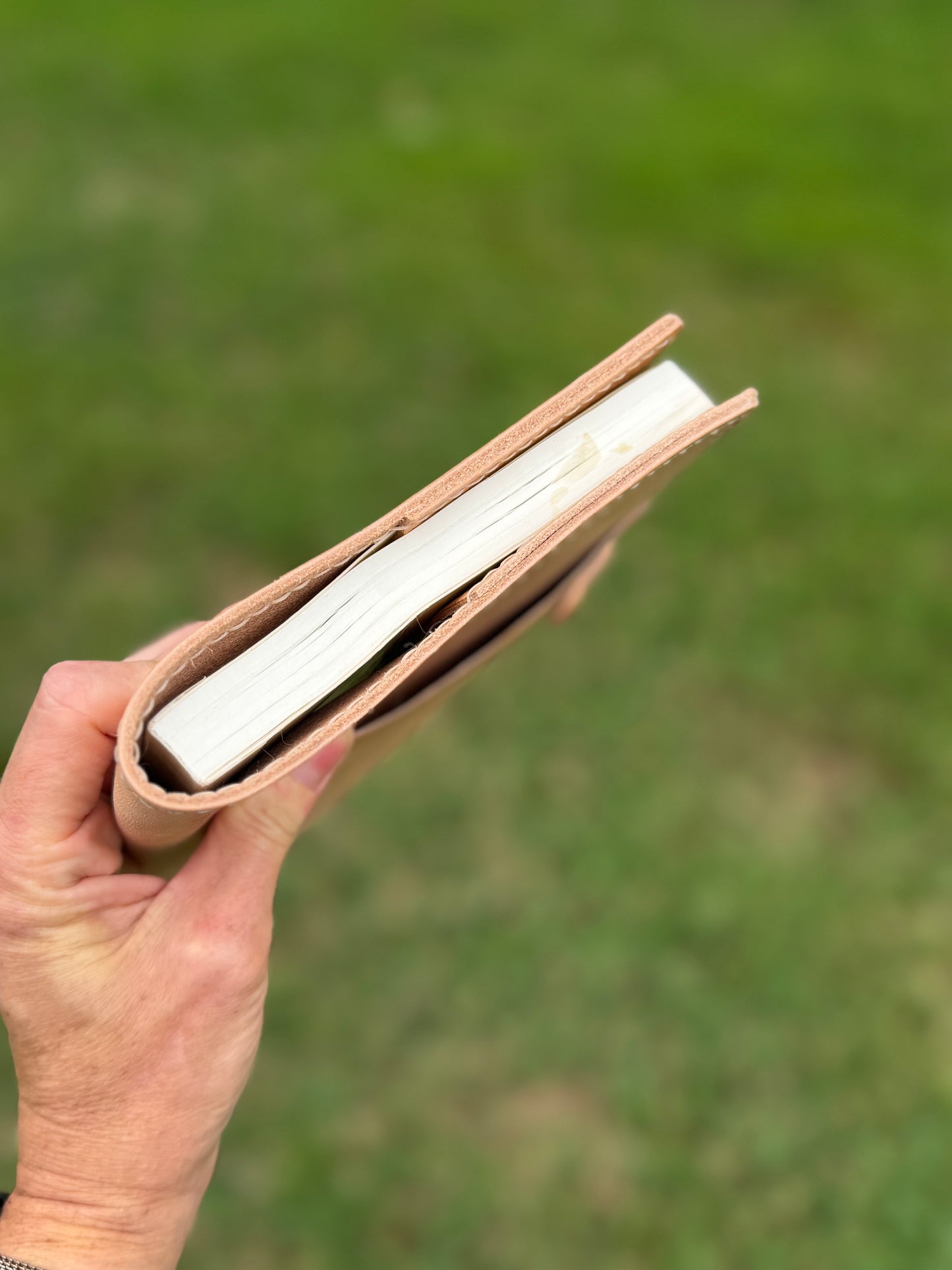 A5 Extra Width Leather Book Cover, Toasted Marshmallow