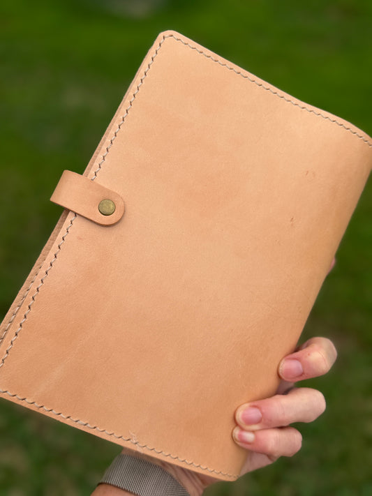 A5 Extra Width Leather Book Cover, Toasted Marshmallow