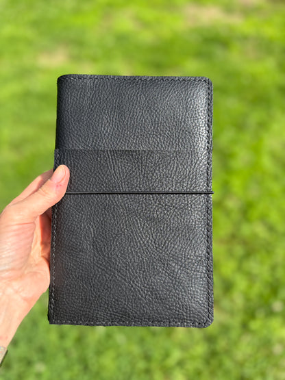 A5 Slim Leather Book Cover, Pebbled Black