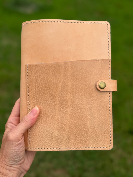 A5 Extra Width Leather Book Cover, Toasted Marshmallow