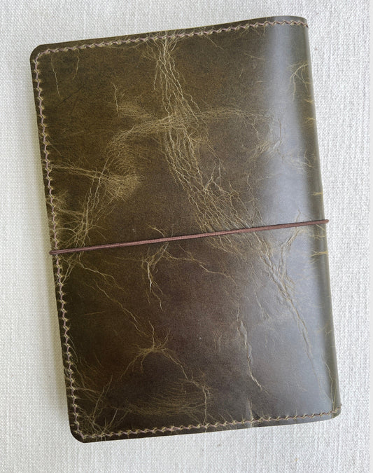 A5 Leather Book Cover, Wyatt Olive