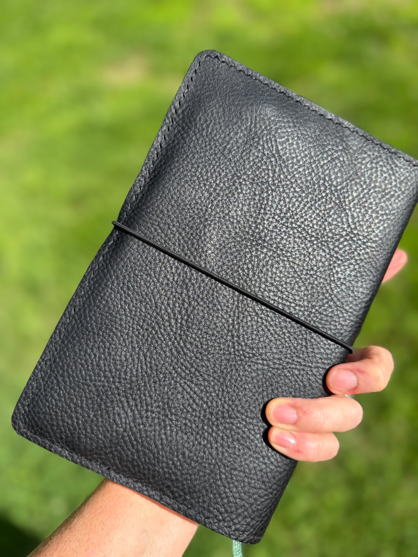 A5 Slim Leather Book Cover, Pebbled Black