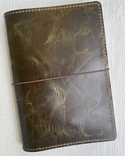 A5 Leather Book Cover, Wyatt Olive