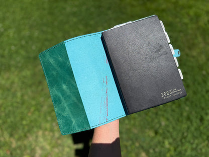 A5 Extra Width Leather Book Cover, Jade