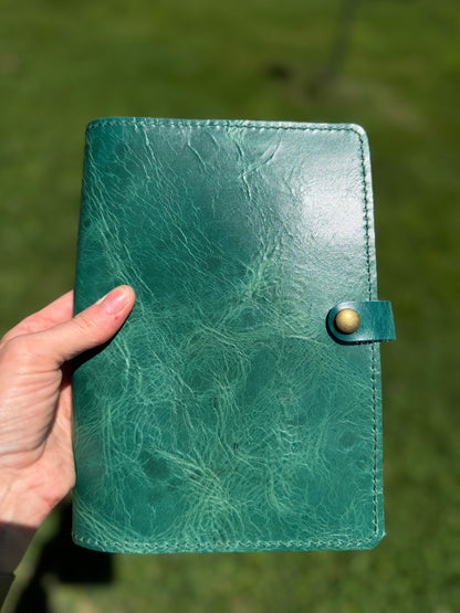 A5 Extra Width Leather Book Cover, Jade