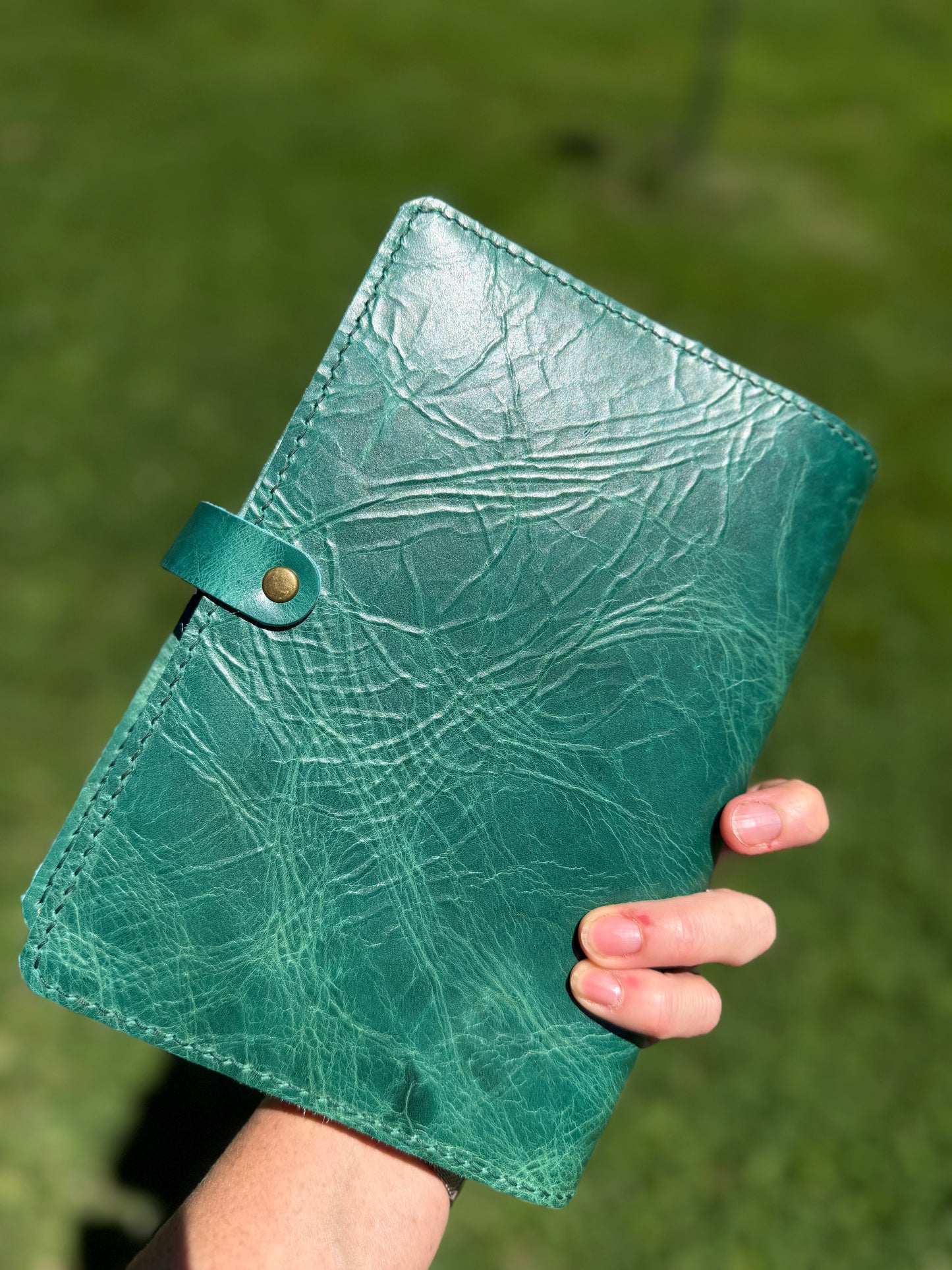 A5 Extra Width Leather Book Cover, Jade