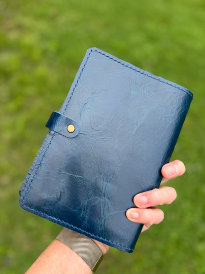 B6 Leather Book Cover, Cobalt