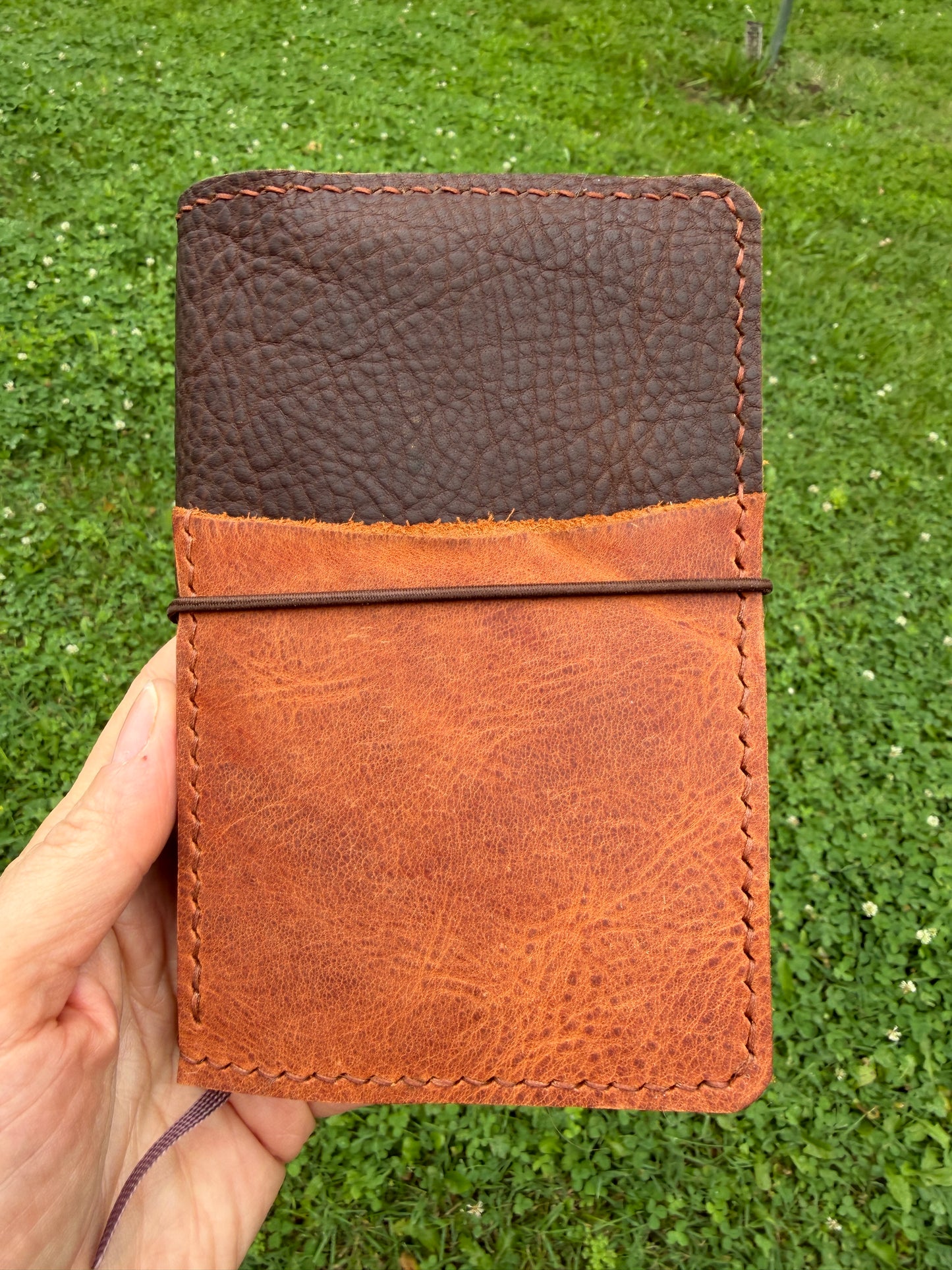 Pocket Leather Book Cover, Kodiak Caramel with Arnia Front Pocket