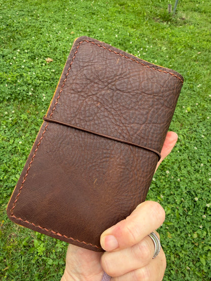 Pocket Leather Book Cover, Kodiak Caramel with Arnia Front Pocket