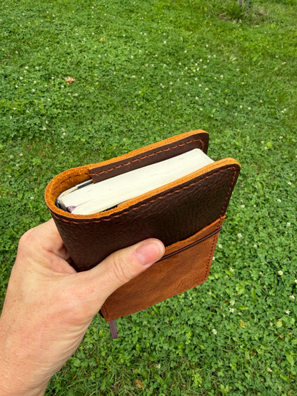 Pocket Leather Book Cover, Kodiak Caramel with Arnia Front Pocket