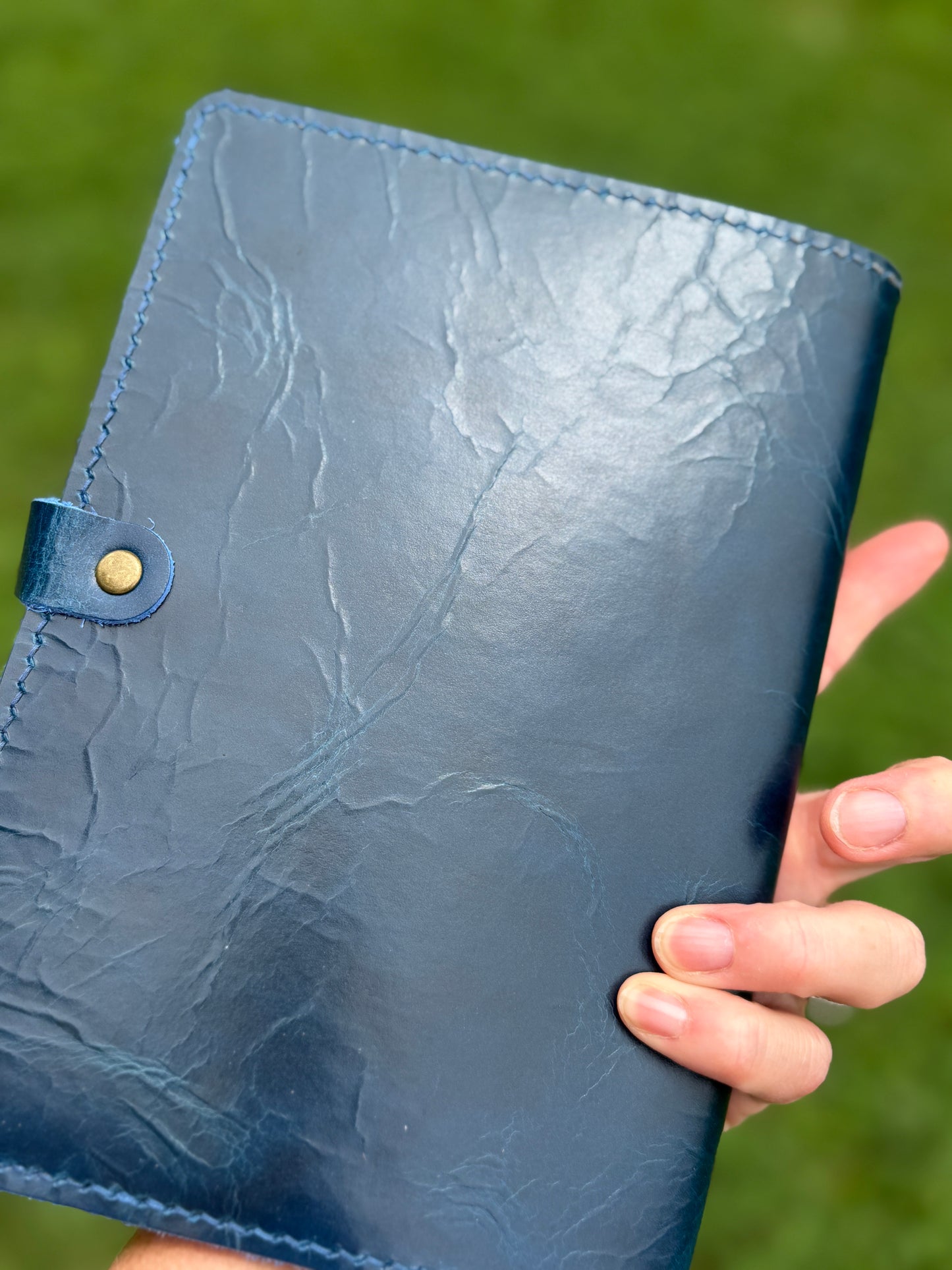 A5 Extra Width Leather Book Cover, Cobalt