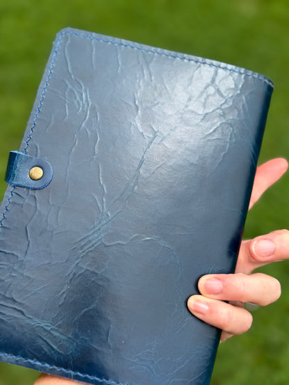A5 Extra Width Leather Book Cover, Cobalt