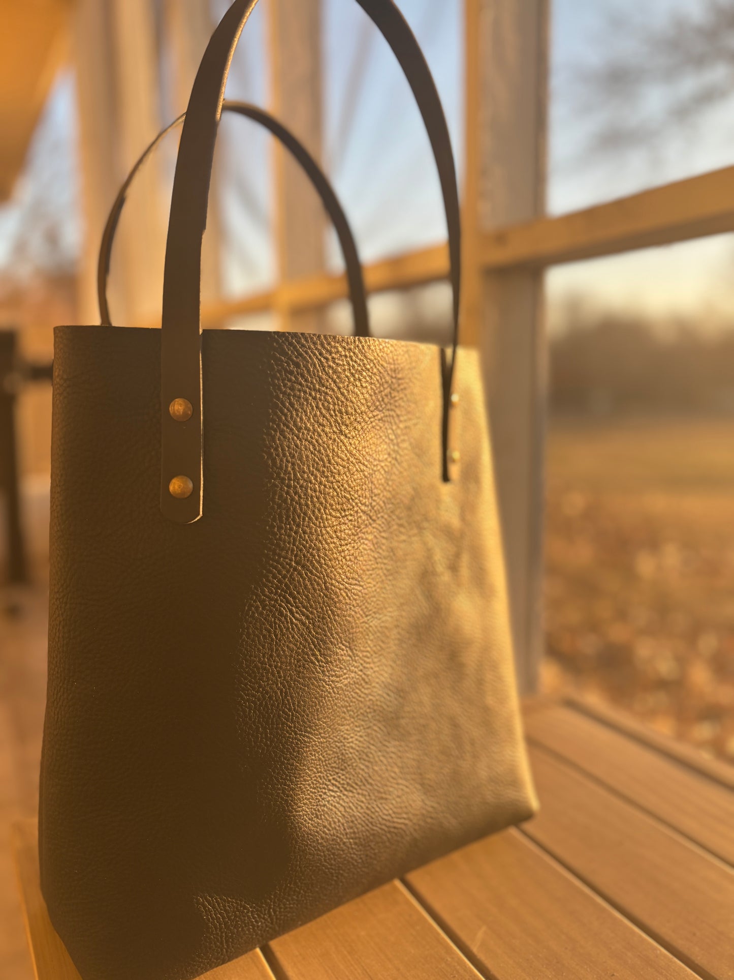 Handmade Leather Tote Bag in Pebbled Black