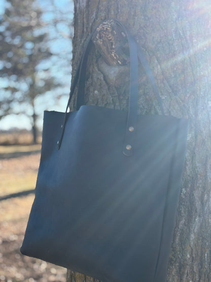 Handmade Leather Tote Bag in Pebbled Black
