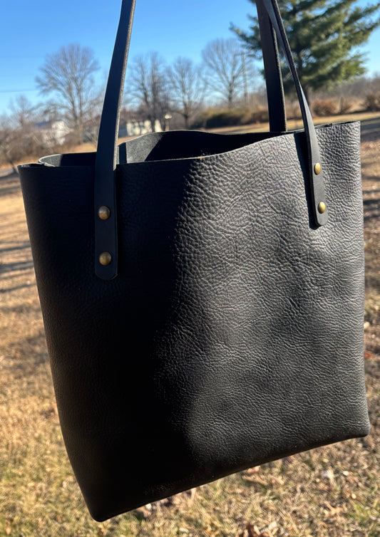 Handmade Leather Tote Bag in Pebbled Black