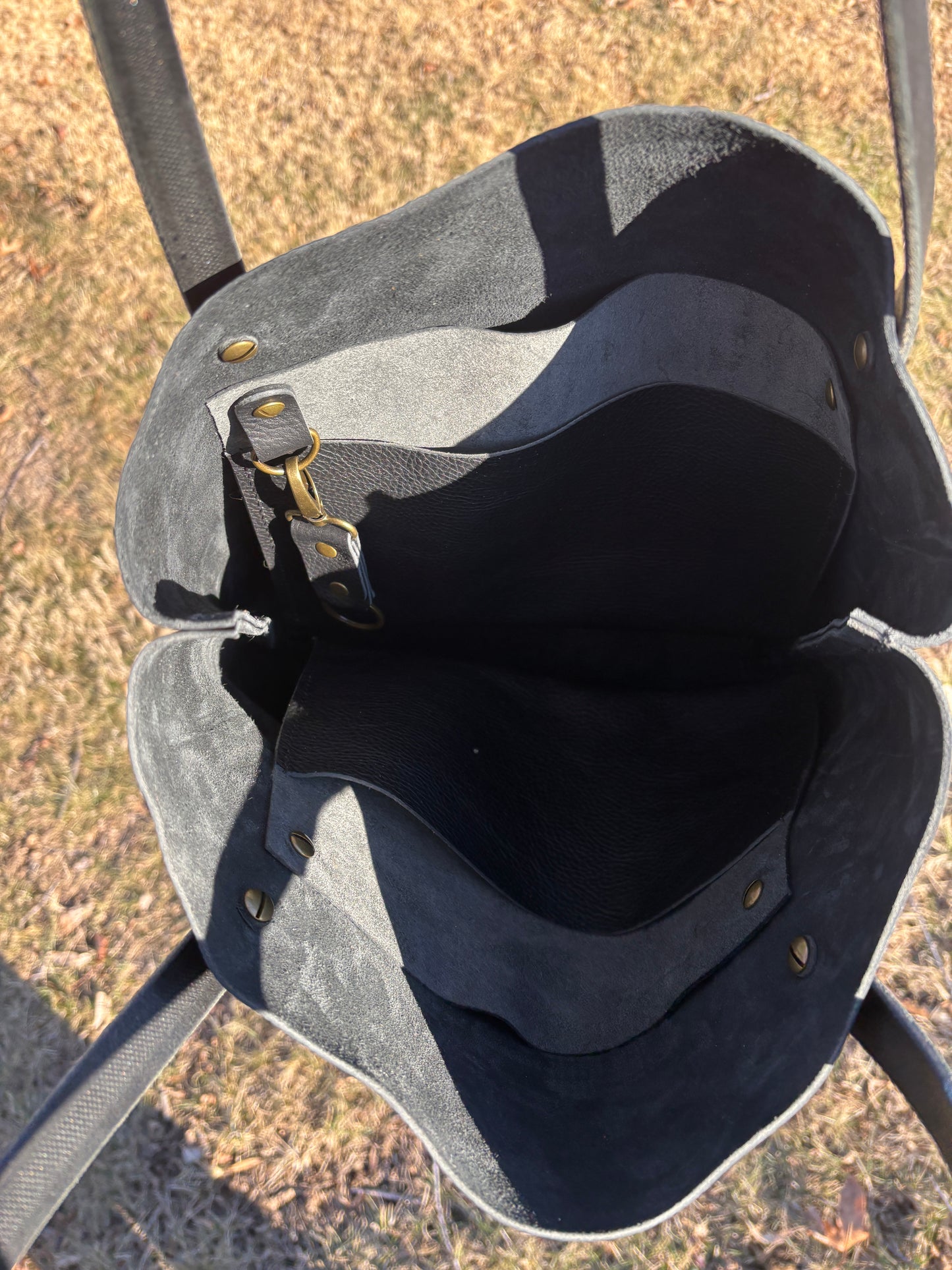 Handmade Leather Tote Bag in Pebbled Black