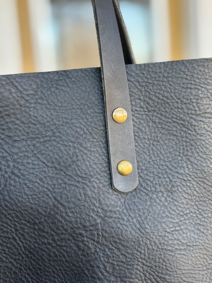 Handmade Leather Tote Bag in Pebbled Black