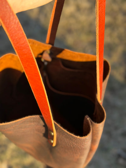 Handmade Leather Tote Bag in Kodiak Brown