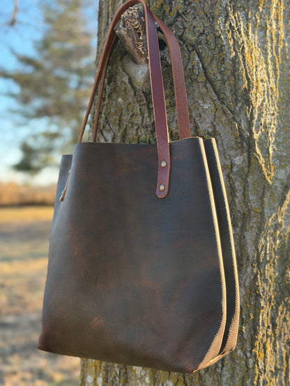 Handmade Leather Tote Bag in Kodiak Brown