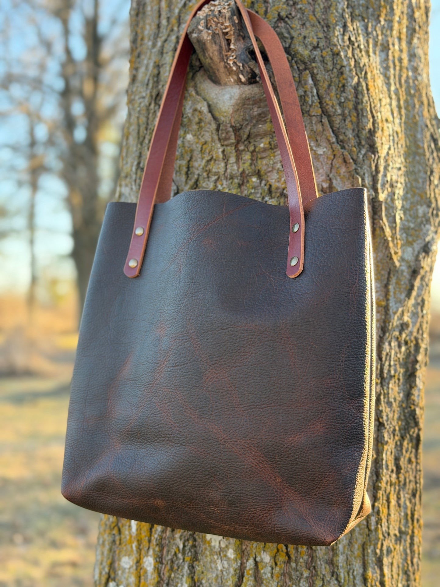 Handmade Leather Tote Bag in Kodiak Brown