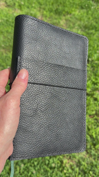 A5 Slim Leather Book Cover, Pebbled Black