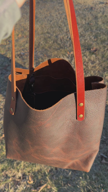 Handmade Leather Tote Bag in Kodiak Brown