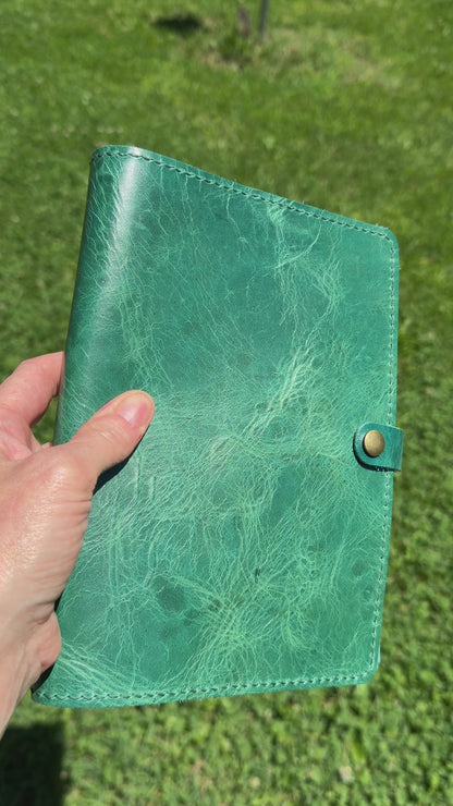 A5 Extra Width Leather Book Cover, Jade