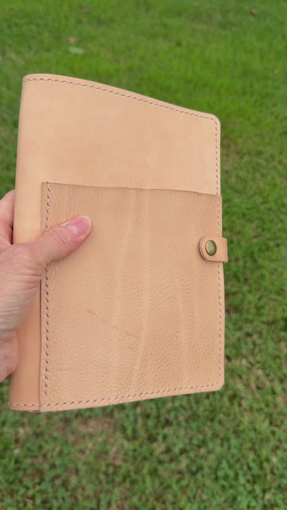 A5 Extra Width Leather Book Cover, Toasted Marshmallow